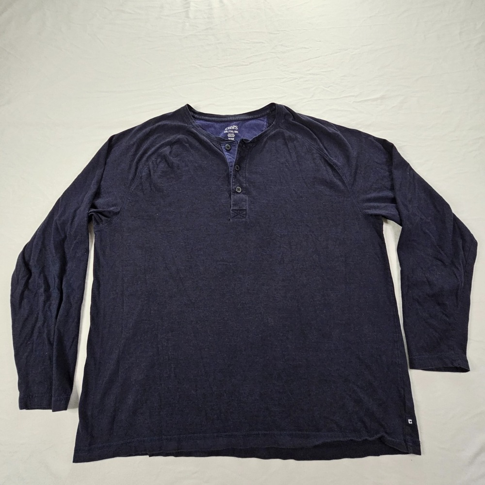 Chaps Blue Long Sleeve Cotton Henley T-Shirt Men's 2XL